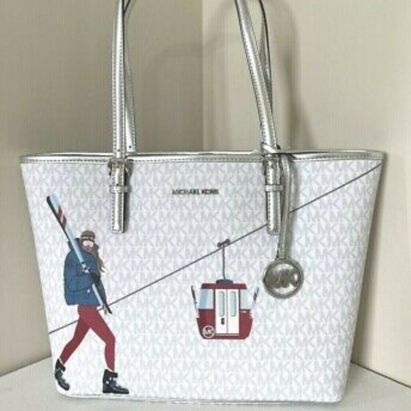 New Michael Kors Jet Set Girls Medium Carryall Tote Bright White Multi - Picture 1 of 6